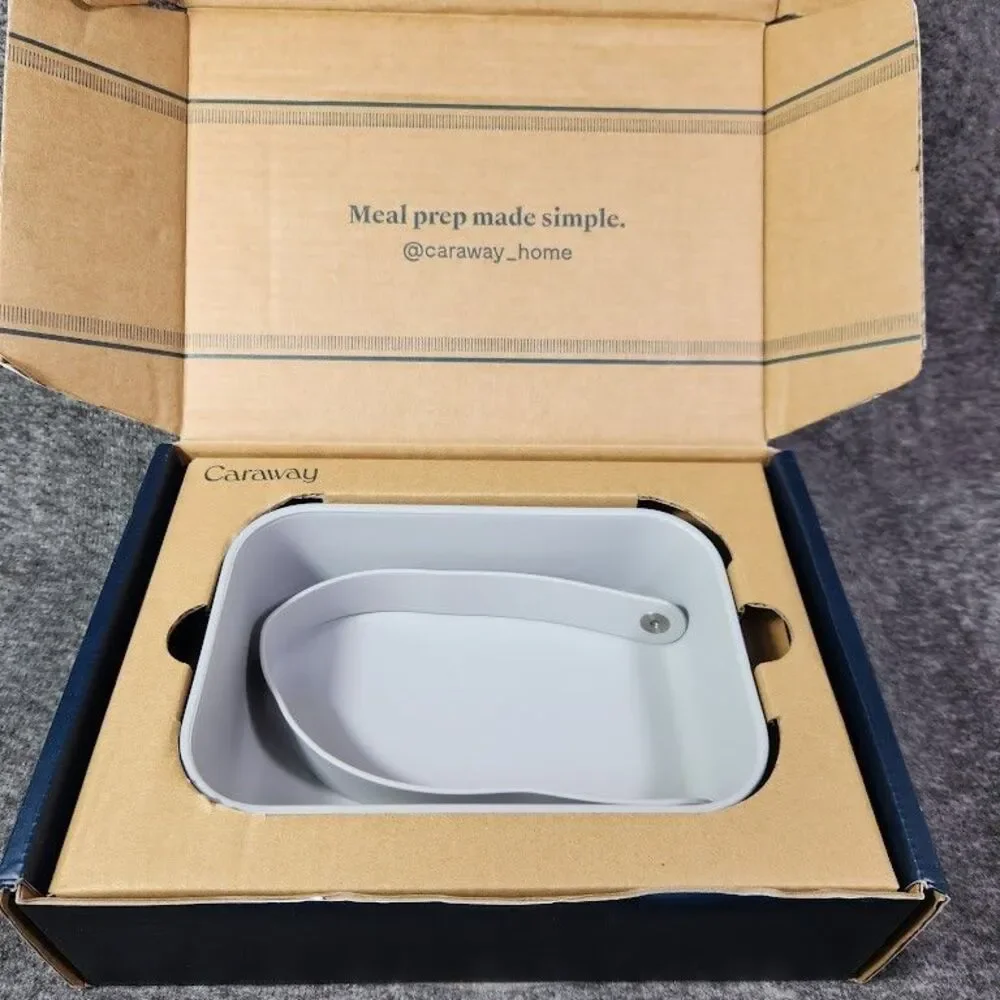 Caraway 6.6 Cup Ceramic Rectangular Food Container Gray/Blue Strap No Lid